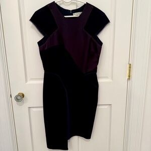 BCBGMAXAZRIA Colorblock Sheath Dress Cap Sleeve Black Plum Size 6